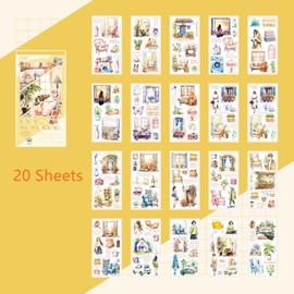 Aesthetic Journaling Sticker Books for Adults - Pre-Cut Scrapbook Stickers Vintage 20 Sheets Junk Journal Supplies Watercolor Scrapbooking Stickers Planner Cottagecore Decorative DIY Arts Craft Making