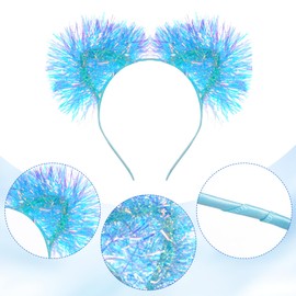 2 Pcs Tinsel Pom Pom Headband Fluffy Ball Hair Loop Blue Feathers Headwear for Costume Cosplay Party School Festivals