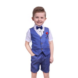 Nwada - Traje para niños, ropa de vestir con pajarita, pantalones de vestir para niños, traje de caballero, Azul, 5-6 Años