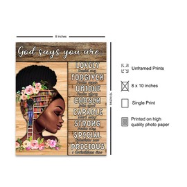 African American I Am Decor - Black Wall Art - Catholic Christian Religious Gifts for Women - God Says You Are - African American Girls - Inspirational Scripture - Motivational Spiritual Bible Verses