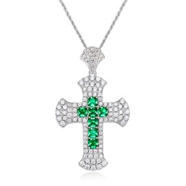 Green Emerald Cross Necklace Pave Moissanite Large Pendant for Men 925 Silver Womens Chunky Necklace