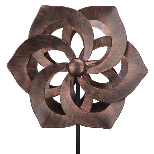 Brown Garden Wind Spinner - 360 Degree Rotation Outdoor Metal Windmills 15.8 Inch Retro Wind Spinners for Yard, Lawn and Garden