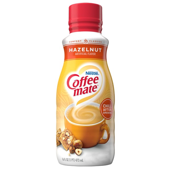 Nestle Coffee Mate Hazelnut Coffee Creamer Liquid – Triple Churned Liquid Coffee Creamer for Warm, Rich Flavored Coffee – Lactose & Gluten-Free, Non Dairy Creamer for Up to 360 Cups (16 oz 6 Pack)