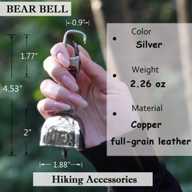 ZLYNN Loud Bear Bell with Silencer | Hiking Accessories | Emergency Whistle & Copper Bell with Leather Button Strap for Hiking, Backpacking, Survival, Biking, Fishing, Climbing, Camping(Silver)