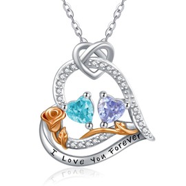 Zeuslia Rose Heart Birthstone Necklaces for Women, 925 Sterling Silver Women Pendant Necklace, Birthday Christmas Valentine's Day Jewelry Gifts for Wife Girlfriend Mom Grandma Daughter, Sterling