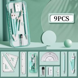 MHwan Maths Sets, 9 Pcs Beautiful Strong and durable Shell, a High-Quality Geometry Sets for Secondary School Loved by Children, Protractor compass Set Suitable for Middle School Mathematic