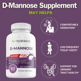 D-Mannose 1000mg Capsules with Cranberry Juice Powder, Hibiscus, and Dandelion Extracts - 30 Day Supply for Urinary Tract Health
