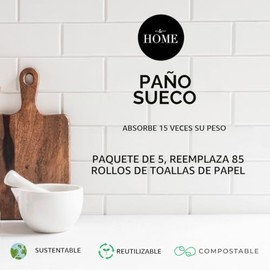 HALL & PERRY - Paños de cocina suecos, 5 unidades, paños de esponja de celulosa reutilizables para cocina y limpieza, ecológicos, ultra absorbentes, d
