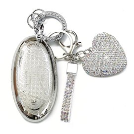 Simocky Fit for Hyundai Key Fob Cover with Diamond Keychain, Compatible with Hyundai 2023 2024 loniq 6 Grandeur GN7 KONA Smart Key Protector for Women (5/7 Buttons, Silver)