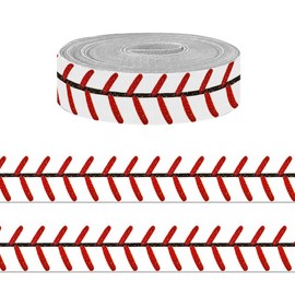 5 Yards American Softball Ribbon for Crafting Sewing, 1 Inch White Grosgrain Ribbons for Gift Wrapping, Sports Balls Ribbons for Hair Bow Cheerleader Accessories