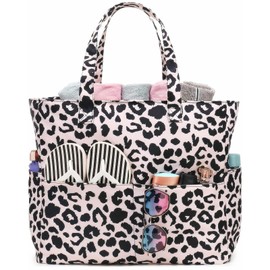 Ayicheyl Strandtasche Groß mit Reißverschluss, Badetasche Wasserdicht Schulter für Frauen, Beach Bag Zusammenklappbar Entwickelt für Den Einsatz Im Schwimmbad, Im Fitnessstudio,36L (Leopard)