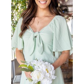 Dokotoo Dokotoo Women Dresses Summer Linen Dresses for Women Womens Easter 2025 Fashion Casual Elegant V Neck Drawstring Ruffle Solid Cap Sleeve Mini Summer Dress Green 2025