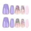 Hkanlre Medium Coffin Flower Press on Nails Purple Fake Nails