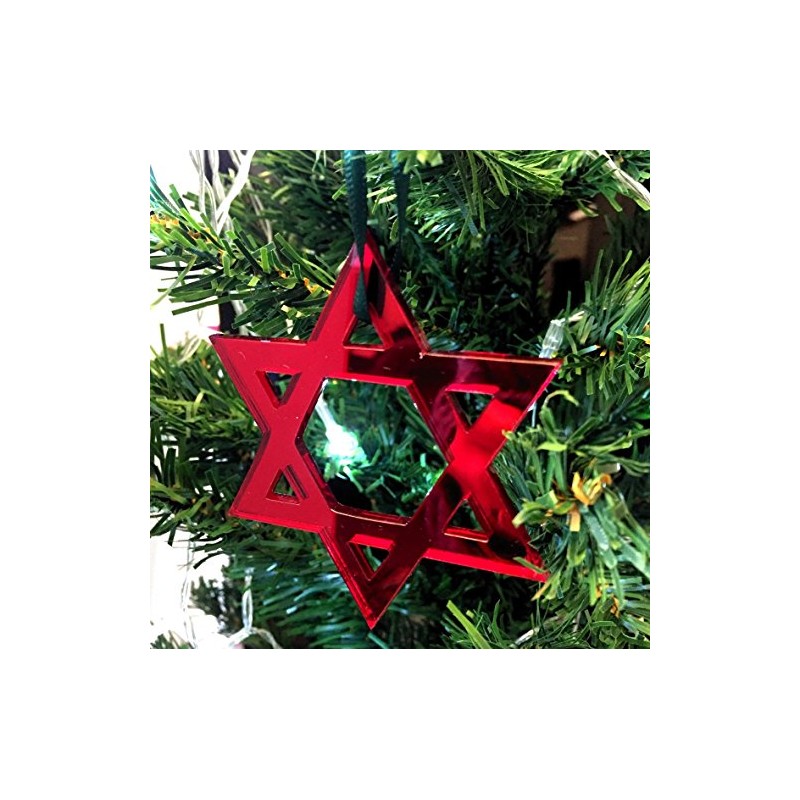 Mirrored Red Star of David Christmas Tree Decoration - Pack