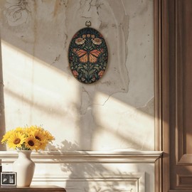 LKETW Vintage Butterfly Oval Wall Art Decor, William Morris Butterfly Floral Oval Canvas Hanging Decor, Retro Cottagecore Botanical Wall Decorations for Home Bedroom Living Room Office, 8.6x11.4 Inch