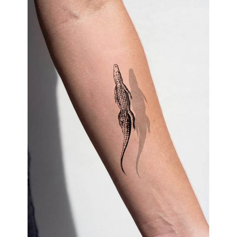Semi Permanent Tattoos, Crocodile with 3D Shadow Design, Medium