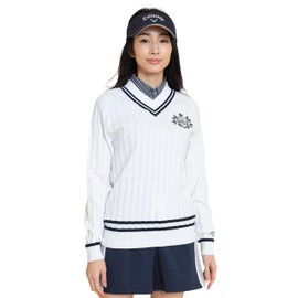 Callaway C25118200 Women's V-Neck Knit (Cable Knitting) / Golf, 1030_white