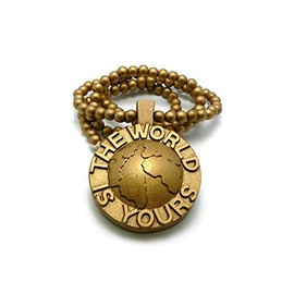 NYFASHION101 The World is Yours Globe 3D Wood Medal Pendant 8mm 36" Wooden Bead Chain Necklace, Gold-Tone