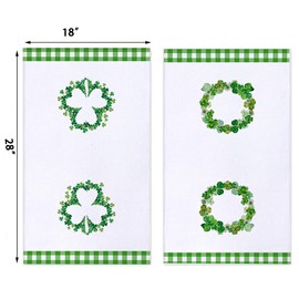 Secarond Watercolor Shamrock Wreath St. Patrick's Day Kitchen Towels Dish Towels, 18x28 Inch Seasonal Buffalo Plaid Decoration Hand Towels Set of 2, DT-134