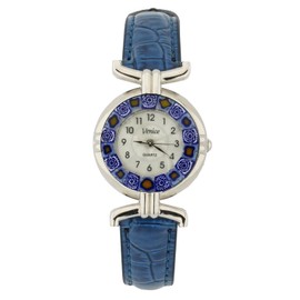 Glass Of Venice Murano Glass Millefiori Watch with Leather Band - Blue