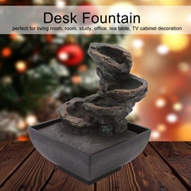 Tabletop Fountain, High Simulation Serene Ambience 4 Tiers Waterfall Sound LED Light Tabletop Water Fountain Highly for Home(#3)