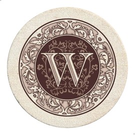 Thirstystone 4 Pack Monogram Letter W Sandstone Coasters in Bronze Iron Ram Coaster Holder 4.75" x 4.38" x 2.75"