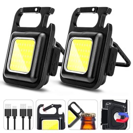 MAKDAK Cob Keychain Work Light Keychain Flashlight 4 Light Modes,Keychain Light Emergency Light with Folding Bracket Bottle Opener for Fishing,Camping and Walking 2Pack | MAKDAK