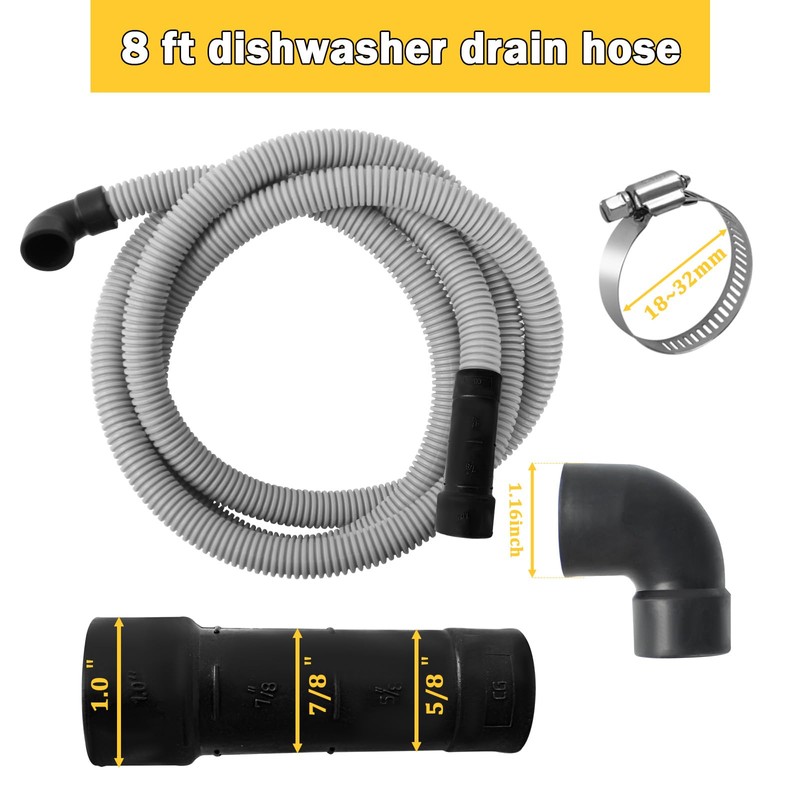 8 FT Dishwasher Drain Hose Replacement for 1 Inch, 7/8