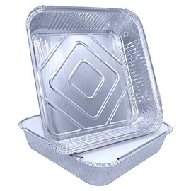 Sunrise Packaging 10 x Large Square Aluminium Foil Food Containers with Lids 9''x9 x2''- No9 Deep Foil Trays Reusable Ideal for Home, Baking, Storage, Roasting, Takaway, BBQ