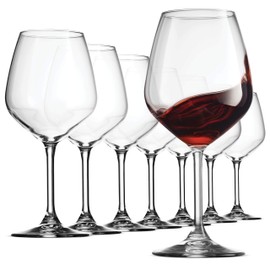 Bormioli Rocco Italian Red Wine Glasses 18 Ounce (Set of 8) Crystal Clear, Laser Cut Rim For Wine Tasting, Elegant Party Drinking Glassware, Restaurant Quality