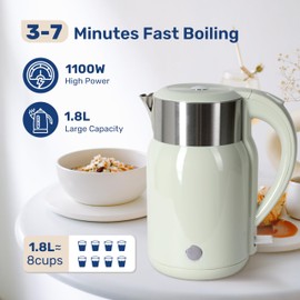 Electric Kettle, 1.8 Liter 1100W, BPA Free Fast Boiling Cordless Water Boiler, Auto Shut-Off and Boil Dry Protection, Easy Clean Wide Opening, Cool Touch Handle, 360° Rotation, Mint green