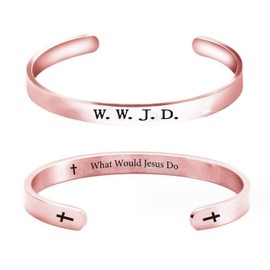 Pingyongchang Stainless Steel WWJD Bracelet Bracelets What Would Jesus Do Punk Engraved Cross Cuff Bracelet Christian Jesus Jewelry Gifts for Women Men-Rose Gold