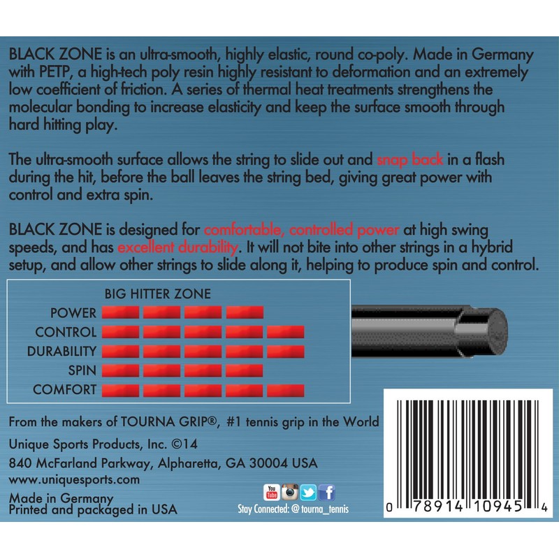 Tourna Big Hitter Racket String, 16gm Set, Black Zone