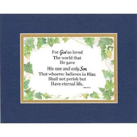 [Inspirational Biblical Verses] John 3:16. 8 x 10 Inches Sayings set in Double Beveled Matting (Black On Gold)