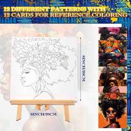 Affrolling 12 Pcs Pre Drawn Canvas for Painting for Adults 8 x 8 Inch Canvas Painting Kits Stretched Canvas with Drawing Ready to Paint Beginner Artists Date Night Party Supplies(Black Girl)