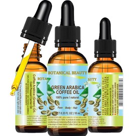Botanical Beauty GREEN ARABICA COFFEE OIL Brazilian 100% Pure Virgin Unrefined for Face, Skin, Hair, Lip, Nails. Anti - Aging Face Oil 0.33 Fl Oz - 10 ml