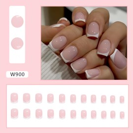 24-Piece False Nails French Press-On Nails – Full Cover Nude & White Square False Nails – Easy DIY French Manicure for Women – Reusable – Natural-Looking Nail Art for Any Occasion