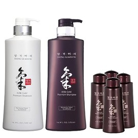 Daeng Gi Meo Ri- Ki Gold Premium Shampoo+Treatment Set, Effectively Moisture to Dry and Rough Hair, No Artificial Color 16.9 Fl Oz/500ml + 2.3 FL OZ/70ml Samples(4pcs)