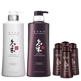 Daeng Gi Meo Ri- Ki Gold Premium Shampoo+Treatment Set, Effectively Moisture to Dry and Rough Hair, No Artificial Color 16.9 Fl Oz/500ml + 2.3 FL OZ/70ml Samples(4pcs)