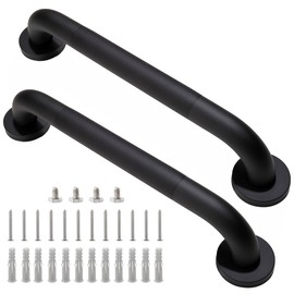 Shower Grab Bar, 2 Pack 16 Inch Black Bathroom Grab Bar, 1.25" Diameter 304 Stainless Steel Anti-Slip Grab Bars for Bathtubs and Showers, Handicap Shower Grab Bar for Seniors Elderly