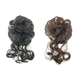 Pack of 2 Bridal Hairstyles Voluminous Curly Messy Bun Fashion Hair Extension Braided Headband Short Ponytail Bun for Women Girls Medium Chestnut Brown