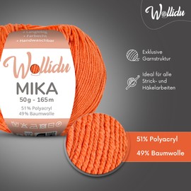 Wollidu Mika Knitting and Crochet Yarn, 51% Polyacrylic, 49% Cotton, 10 x 50 g/165 m, Oeko-Tex, Orange