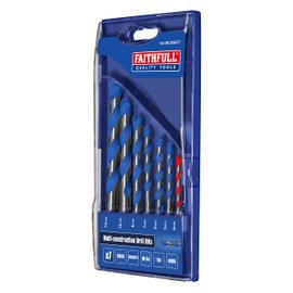 Faithfull FAIMCD10120 Tungsten Carbide Tipped Contruction Drill Bits 7 Piece Set 4 - 12mm. For Brick, Tile, Concrete, Metal, Alum, Wood and Plastic