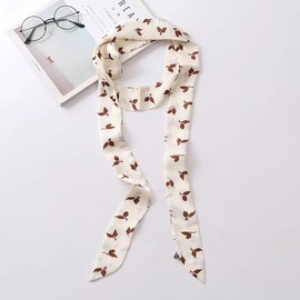 Women's Satin Belt 5 cm x 195 cm Band Imitation Silk Long Scarf Dress Waistband Hat Accessories, Cream / Brown Leaf