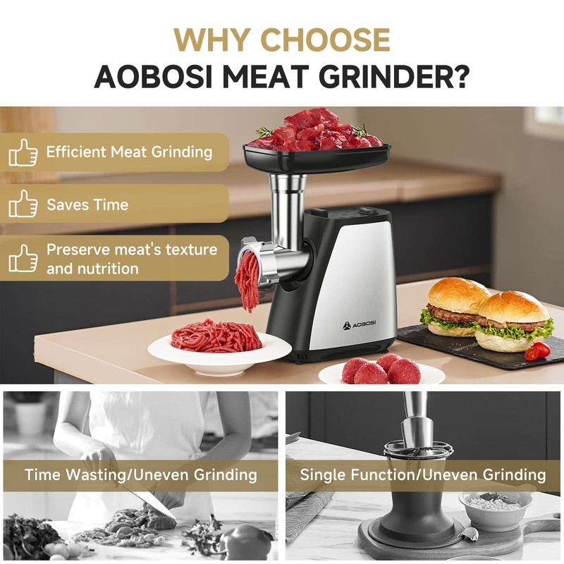 AAOBOSI Meat Grinder, 4-In-1 Meat Grinder Electric [2800W Max] with