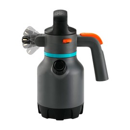 Gardena pressure sprayer 1.25 L: pressure sprayer with angled 90° nozzle, second opening with additional dosing cap, ergonomic handle (11120-20), turquoise, black, grey, orange