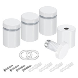 sourcing map 4Pcs Sign Standoff Screws, 3/4" x 1" Stainless Steel Wall Standoff Mount Hardware Advertising Glass Nail for Glass Acrylic Panel Picture Frame, White