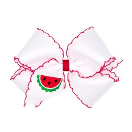 Wee Ones Girls' Farm and Fruit Themed Embroidered Grosgrain Hair Bow with Moonstitch Edge, Handmade, King, Watermelon
