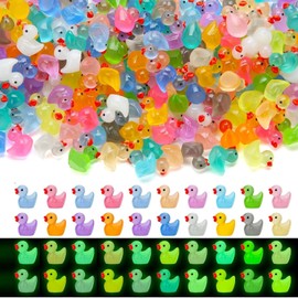 ZHRUOYAO 100 Pieces Luminous Mini Resin Ducks Glow in The Dark Bulk Tiny Duck for Garden Micro Landscape Ornament Dollhouse Prank Christmas Birthday Party DIY Decoration Craft