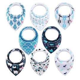 Termichy Bebé Baberos, 8 Piezas Bebé Baberos Impermeables, Niños Baberos Dentición al Destete Alimentación Delantales Algodón (Azul)